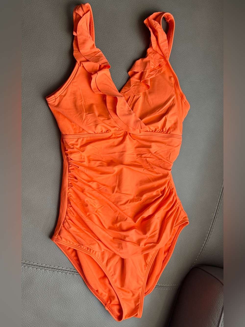Lauren Ralph Lauren Orange Ruffle V-Neck One-Piece Swimsuit